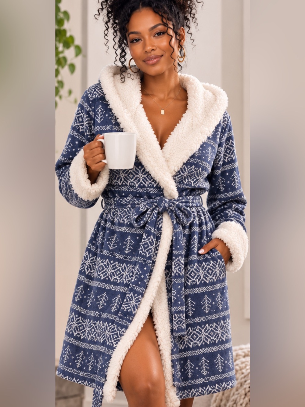Tommy Hilfiger Nordic Fair Isle Fleece Robe Cozy Loungewear Women’s L XL